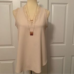 Soft Pink Lace Trim Sleeveless Blouse